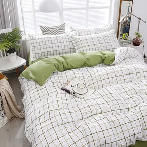 Fashion Bedding Set White Green Double Bed Linens Nordic Duvet Cover Pillowcase Queen Size Flat