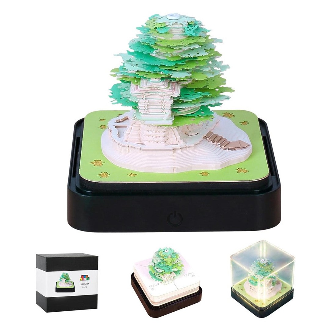 3D Calendar Memo Pad Art Notepad Paper DIY Creative Decorative - Green Tree