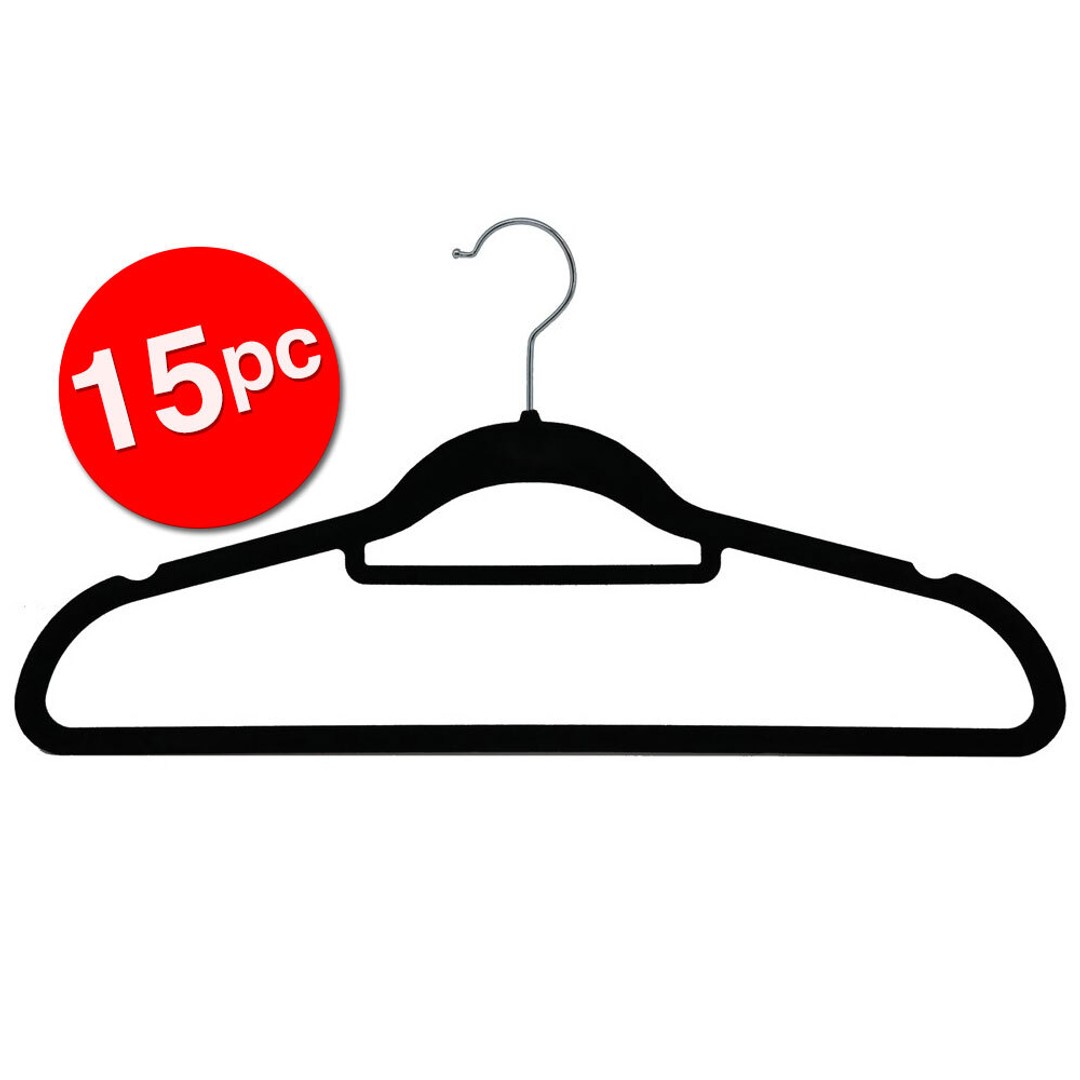 15PK Box Sweden Velvet Hanger/Storage Wardrobe Organiser for Clothes/Shirt Black
