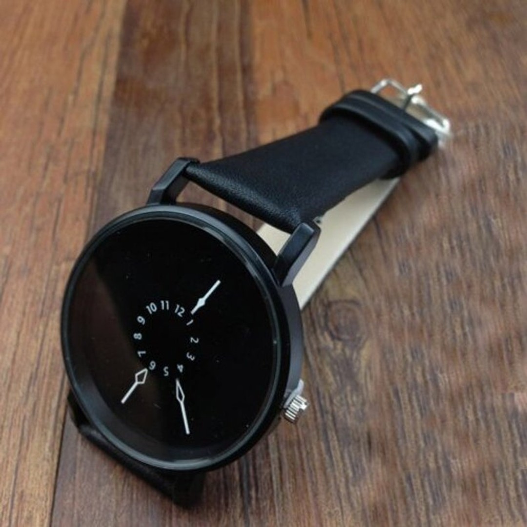 Fashion Creative Women Men Quartz Leather Watch Clock Black, As shown, hi-res