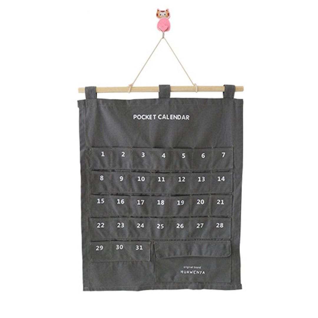 1 X Hanging Calendar Storage Bag with 32 Pockets Hanging Calendar Memo Bag Grey