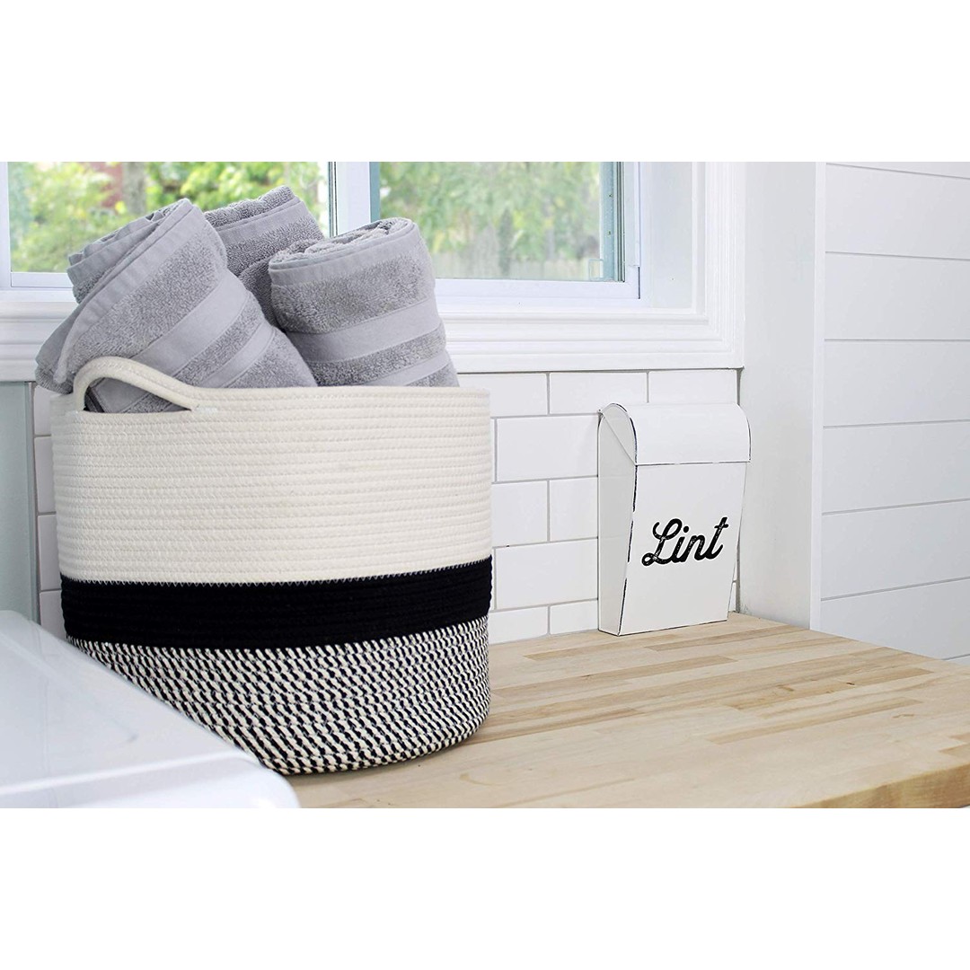 Decorative Woven Cotton Rope Laundry Storage Basket 26x30cm