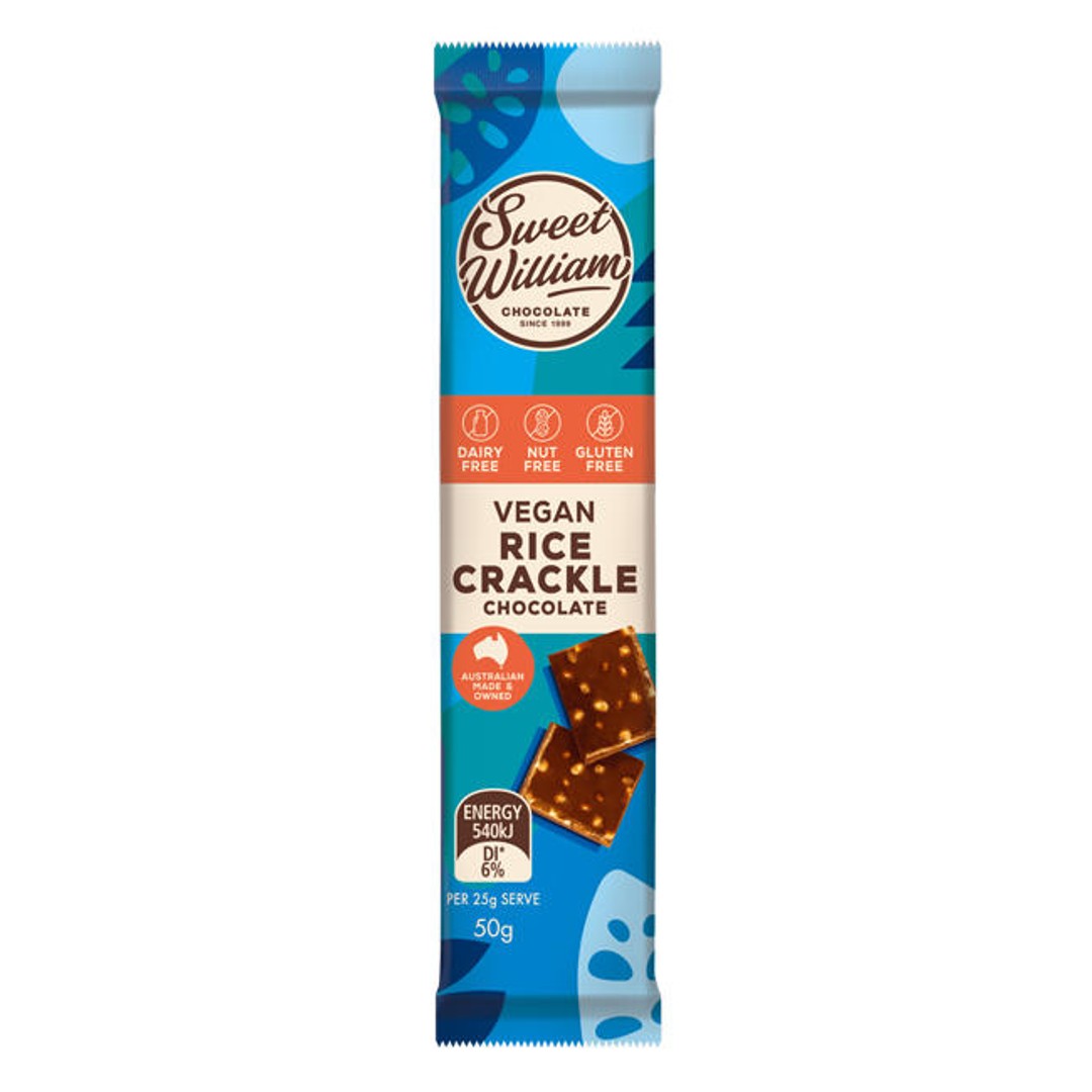 Sweet William 50g Vegan Rice Crackle Chocolate