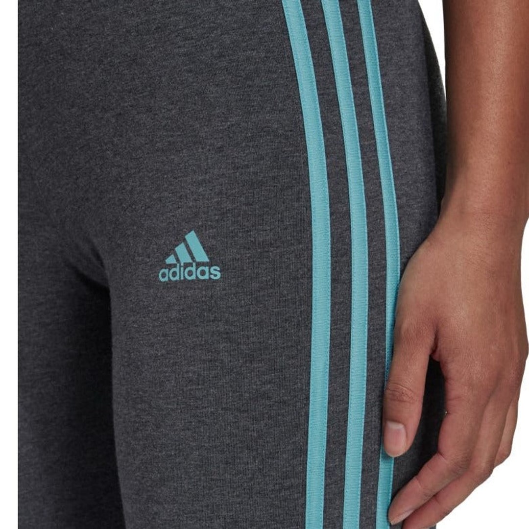 Adidas Women's 3 Stripes Leggings - Dark Grey Heather/Mint Ton, As shown, hi-res
