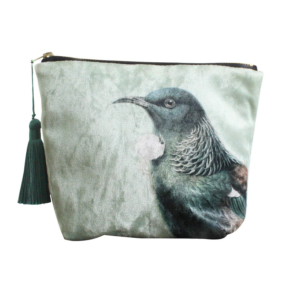 100% NZ Velvet Cosmetic Bag - Hushed Green Tui