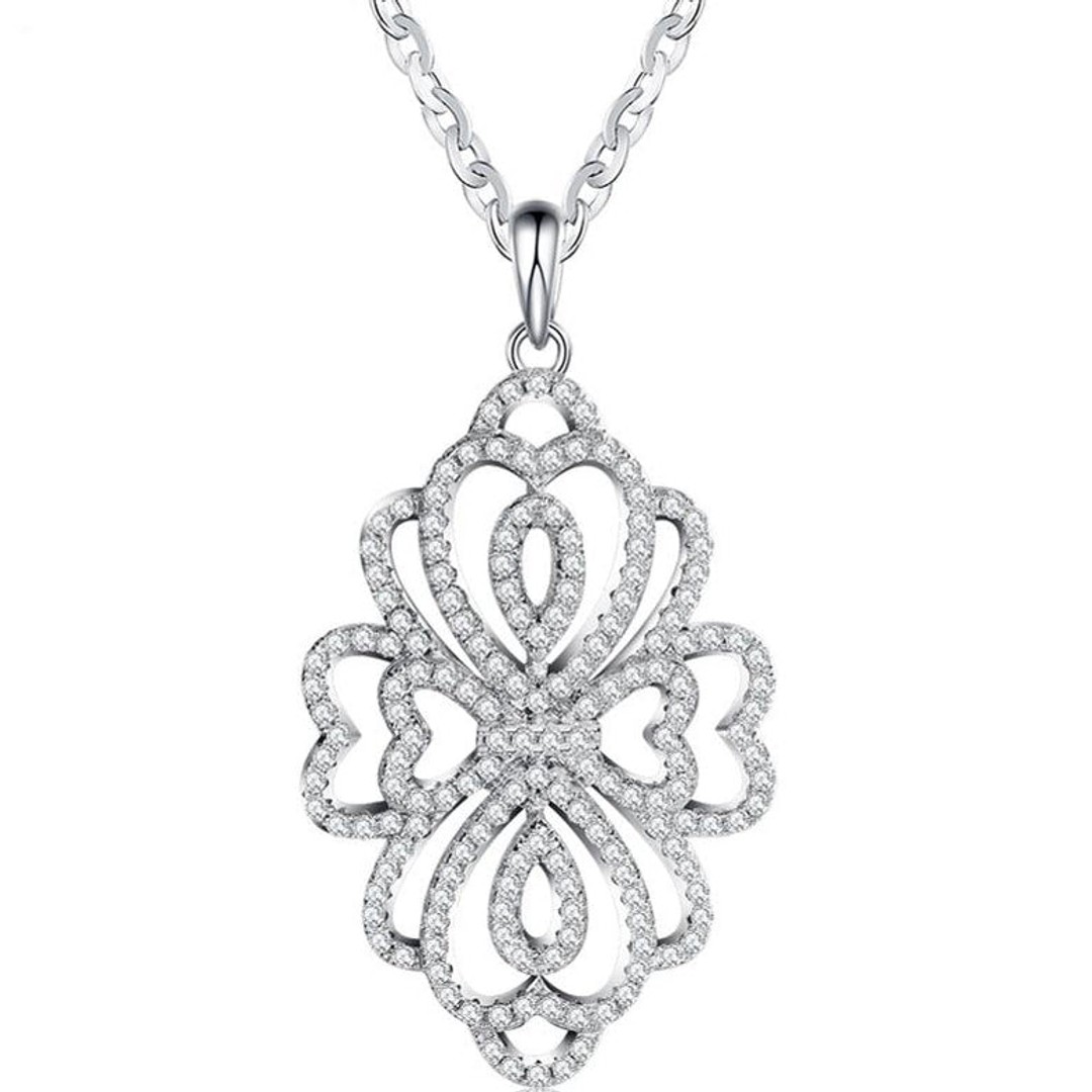 Silver Necklace with CZ Diamonds on silver snake chain "Bridgerton"