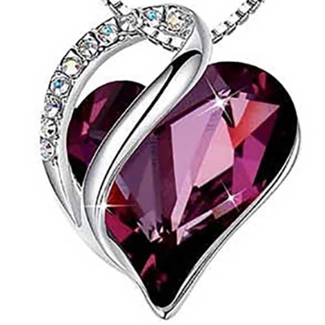 Silver Necklace with Crystal Heart Pendant "Margaritte" (Ruby)