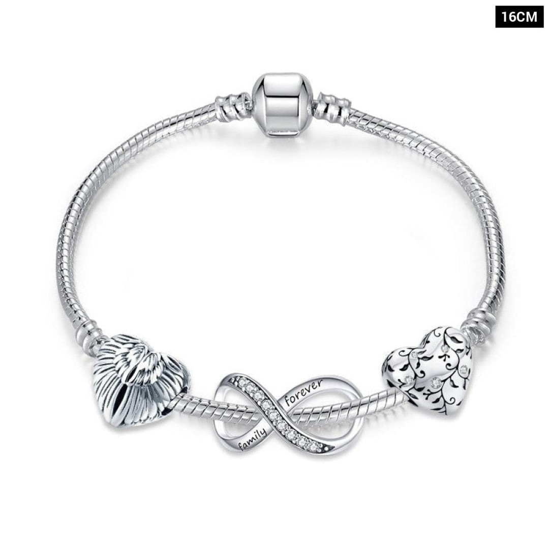 Alloy Metal Heart Beads Angel Wings Charm Bracelet For Women, As Shown, hi-res