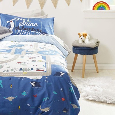Living Co Kids Duvet Cover Set Ramble White Blue Single The
