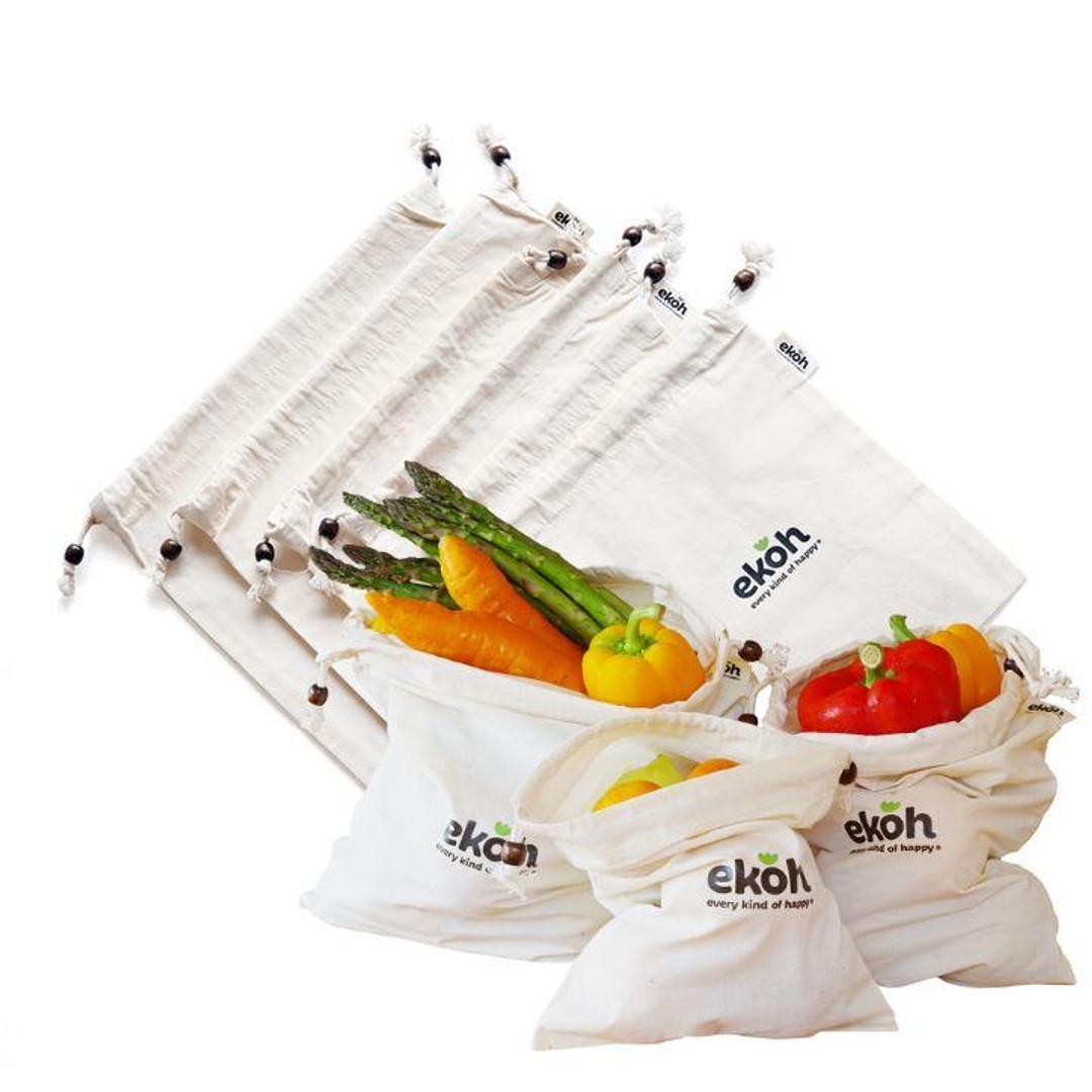 EKOH Reusable Produce Bags Organic Cotton Vegetable Bags (6 pk )EKOH