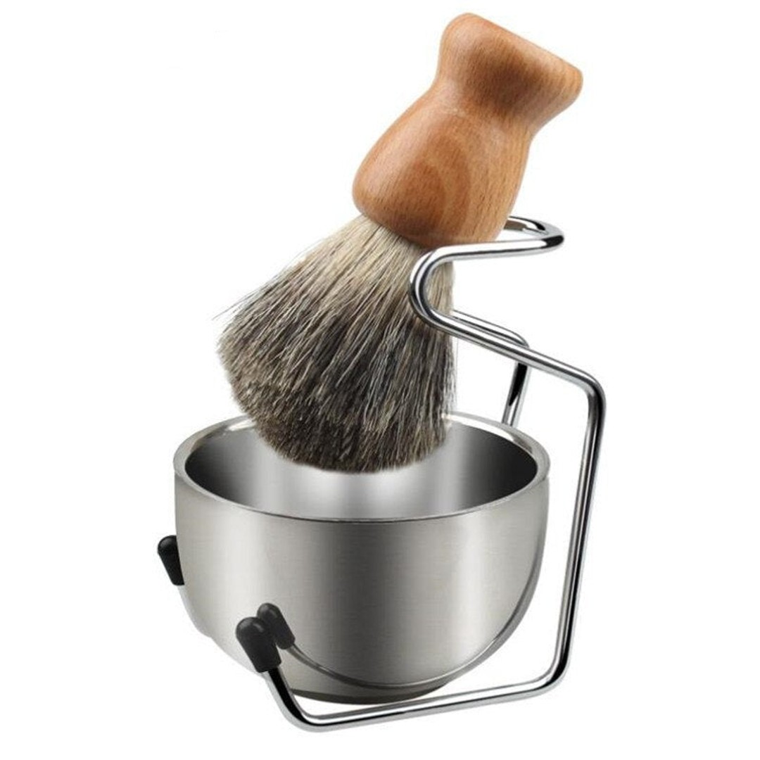 Professional Men Beard Brush Set Stainless Steel Bowl Stand Shaving Brush Mustache Shaving Facial Cleansing Tool