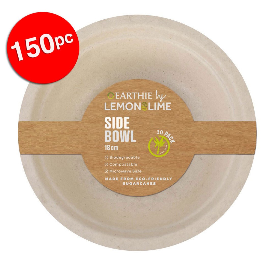 150pc Lemon & Lime Eco-Friendly/Biodegradable Disposable 18cm Side Bowl Natural
