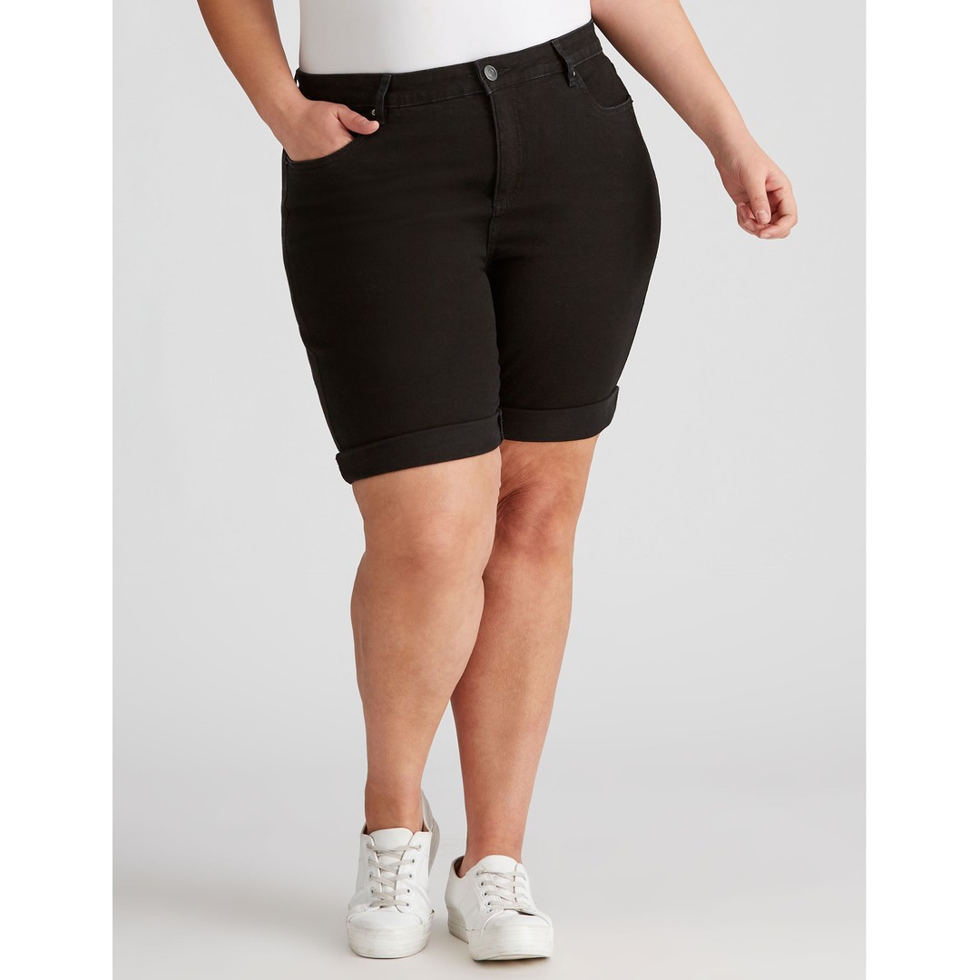 AUTOGRAPH - Plus Size - Womens Black Shorts - Summer Clothing - Cotton Mid Thigh - Chino - Fitted - Elastane - Casual Wear - Comfort - Good Quality