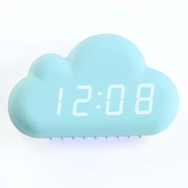 Digital Alarm Clock LED Display USB/Battery Cloud Shape w/Date/Temperature Teal