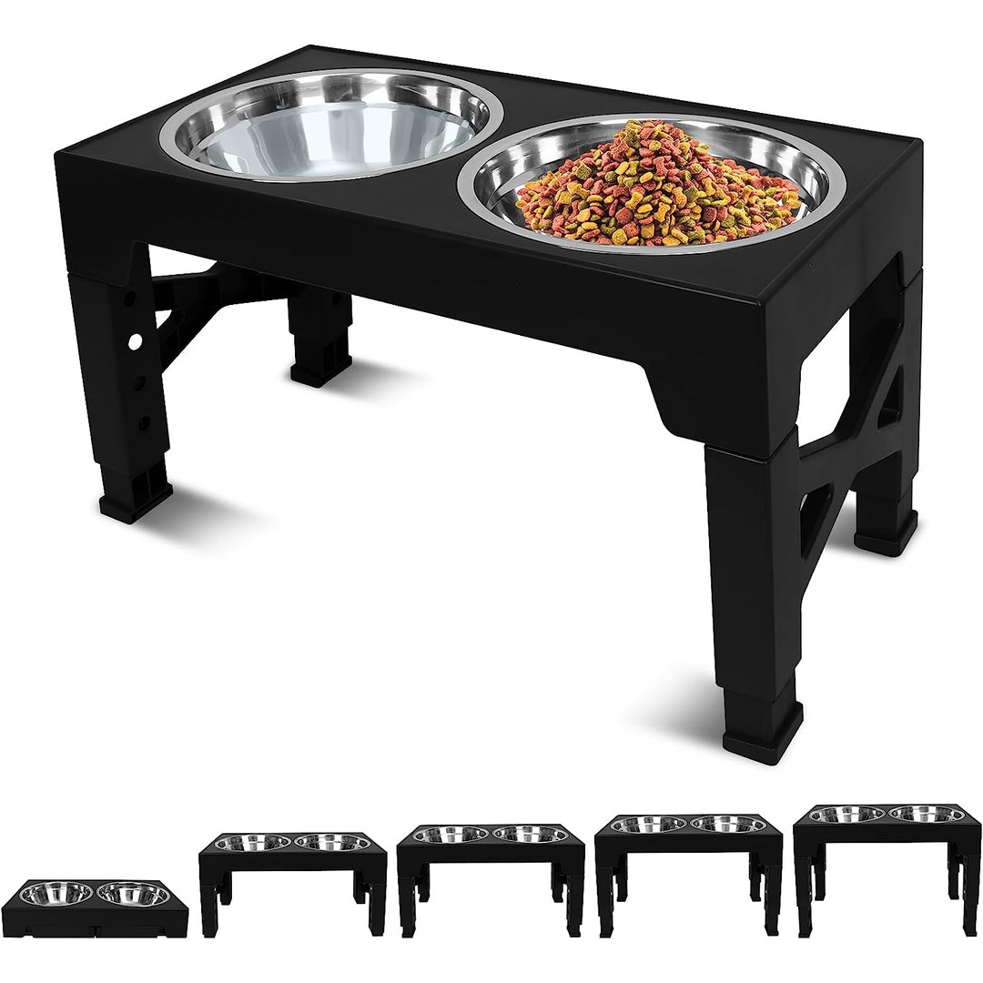 5 Height Adjustable Elevated Dog Feeder Table with 2 Dog Bowl