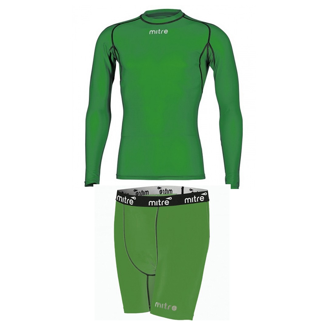 Mitre Neutron Base Layer Compression Sports Shorts/Top Mens Size LG Emerald