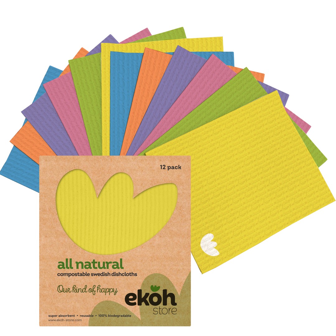 EKOH Swedish Dishcloths 12 pk Compostable Eco Sponge Dish Cloths Rainbow Colours