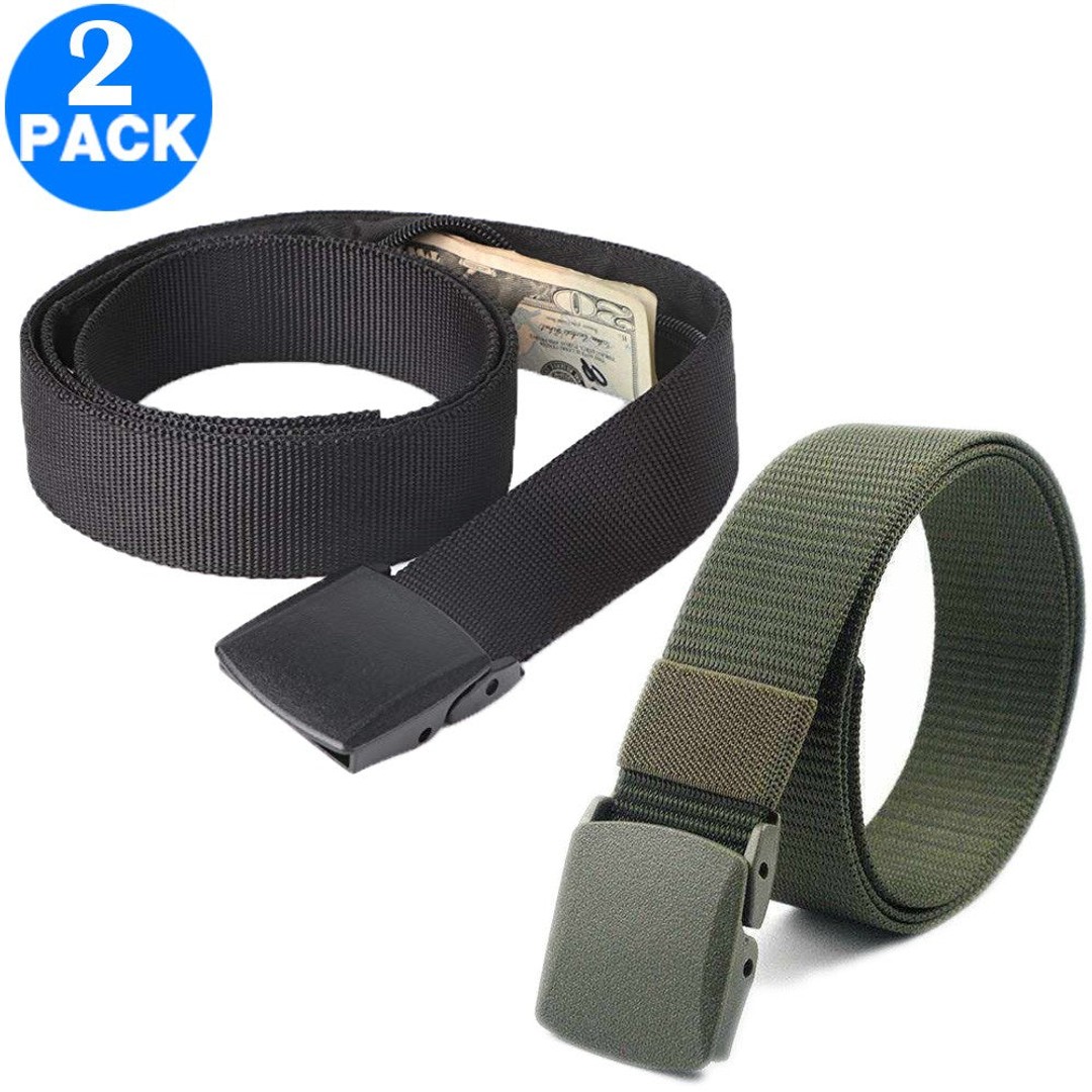 2 Pack Unisex Travel Security Hidden Pocket Belts Black and Army Green
