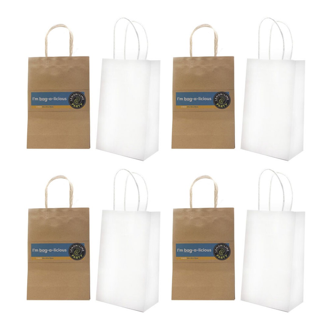 12PK Lemon & Lime 35cm Paper Kraft Gift Bag Carry Storage Bags w/ Handles Assort