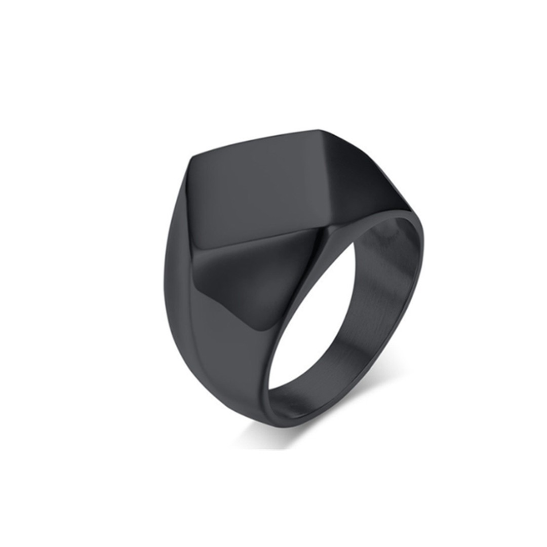 Black Geometric Stainless Steel Quadrangle Flat Top Titanium Signet Ring For Men, As shown, hi-res