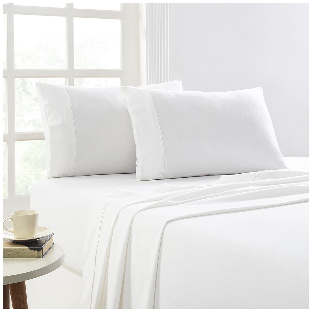 Park Avenue Mega King Bed Flannelette Fitted Sheet Set 175GSM Egypt Cotton Snowy