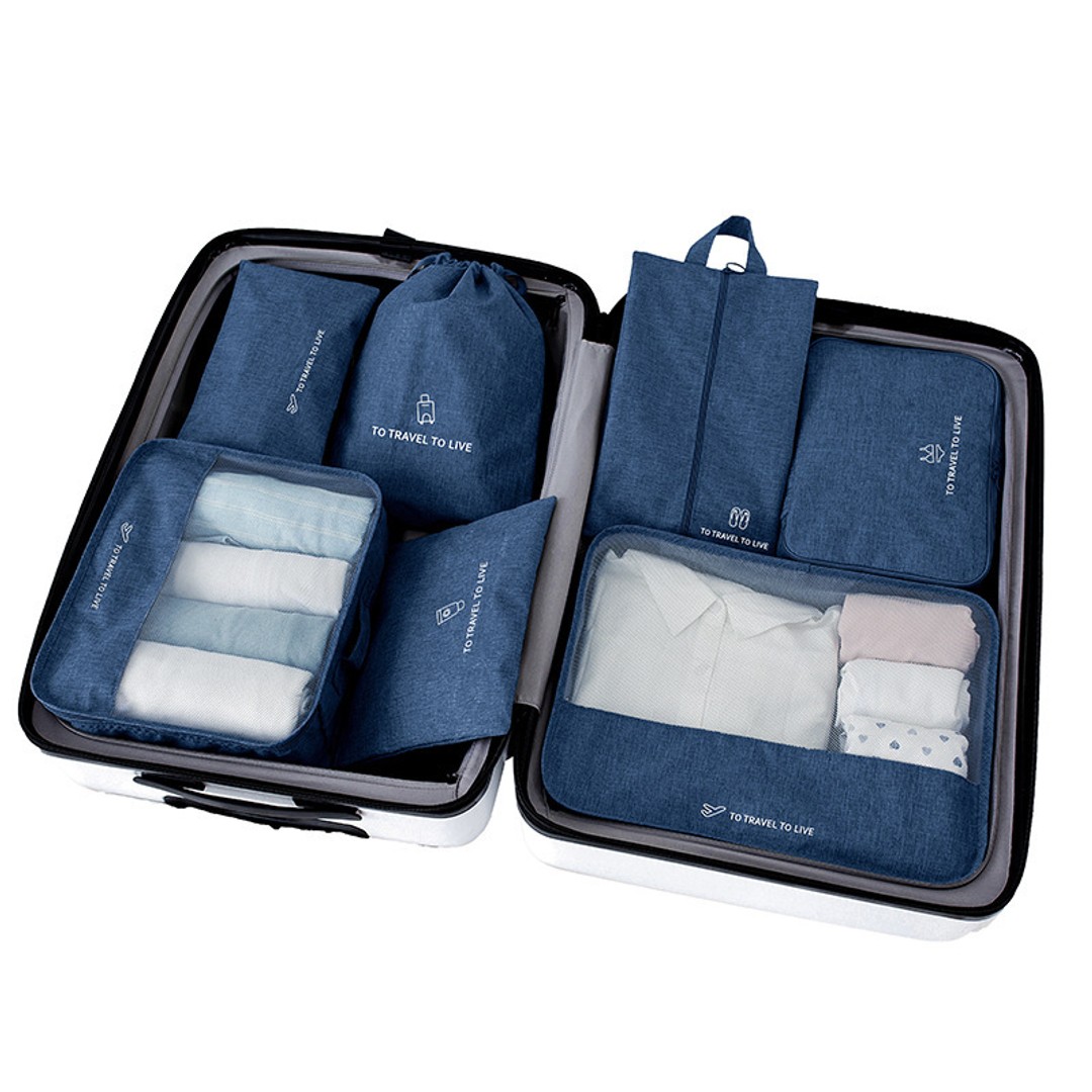 Travel Storage Luggage Organizer Pouch Set of 7-Blue