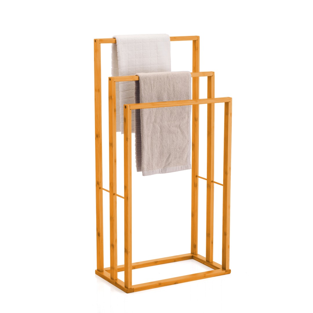 CARLA HOME Bamboo Towel Bar Holder Rack 3-Tier FreeStandanding for Bathroom. Towel Racks. Towel Rail Bathroom Accessory. Shower Hand Dish Towel. Towel Holder. Hand Towel Bar (Standandard), Brown, hi-res