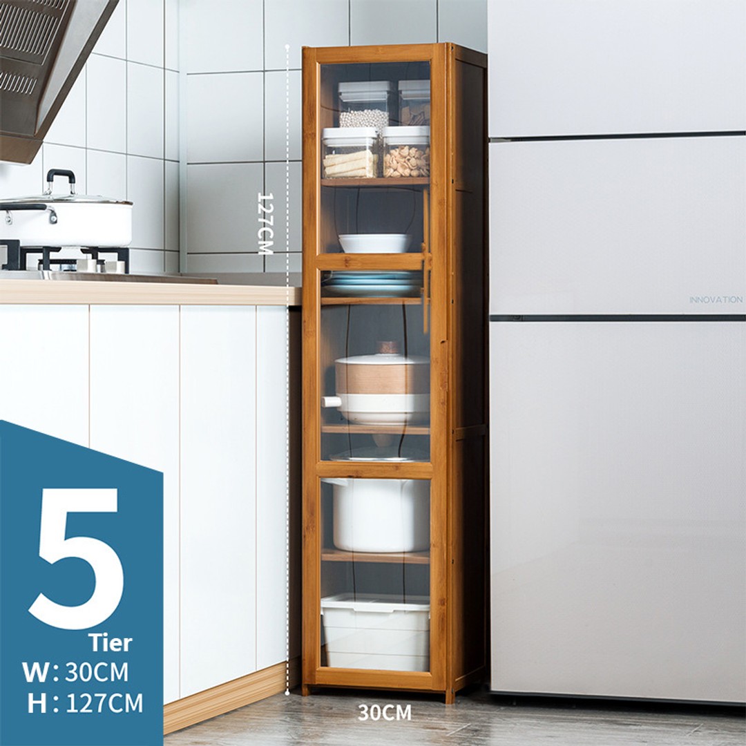 5 Tier Bamboo Free Standing Multifunctional Cabinet Rack, As shown, hi-res