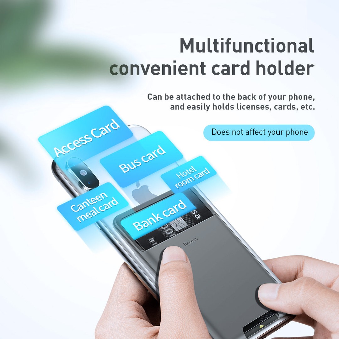 Baseus Back Sticker Silicon Rear Wallet Pocket Card Holder, Dark Grey, hi-res