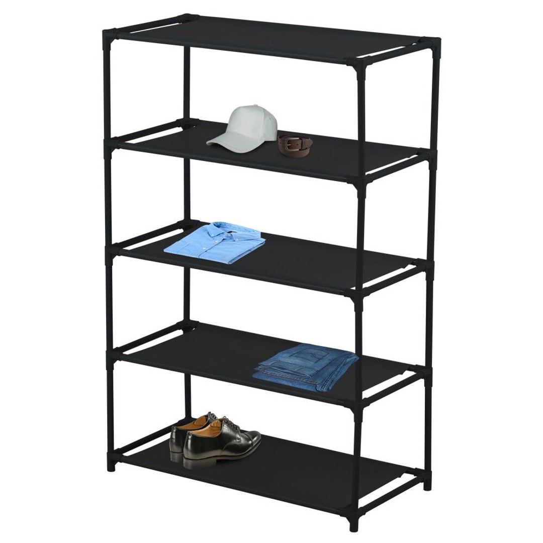 Boxsweden 5 Tier Storage Shelf Shoe/Clothes Holder Home Organiser Rack Black, , hi-res