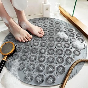 55cm Anti Slip Shower Mat Foot Scrub Mat Exfoliates Feet Scrubber Suction Cups Mat Grey