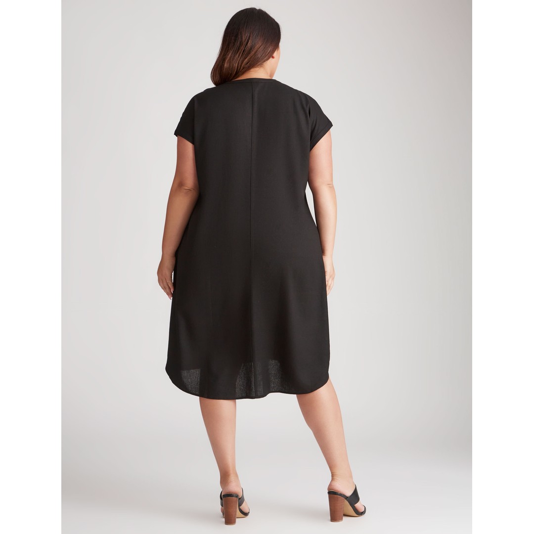 Womens Beme Extended Sleeve Zipped Front Pocket Dress - Plus Size, Black, hi-res