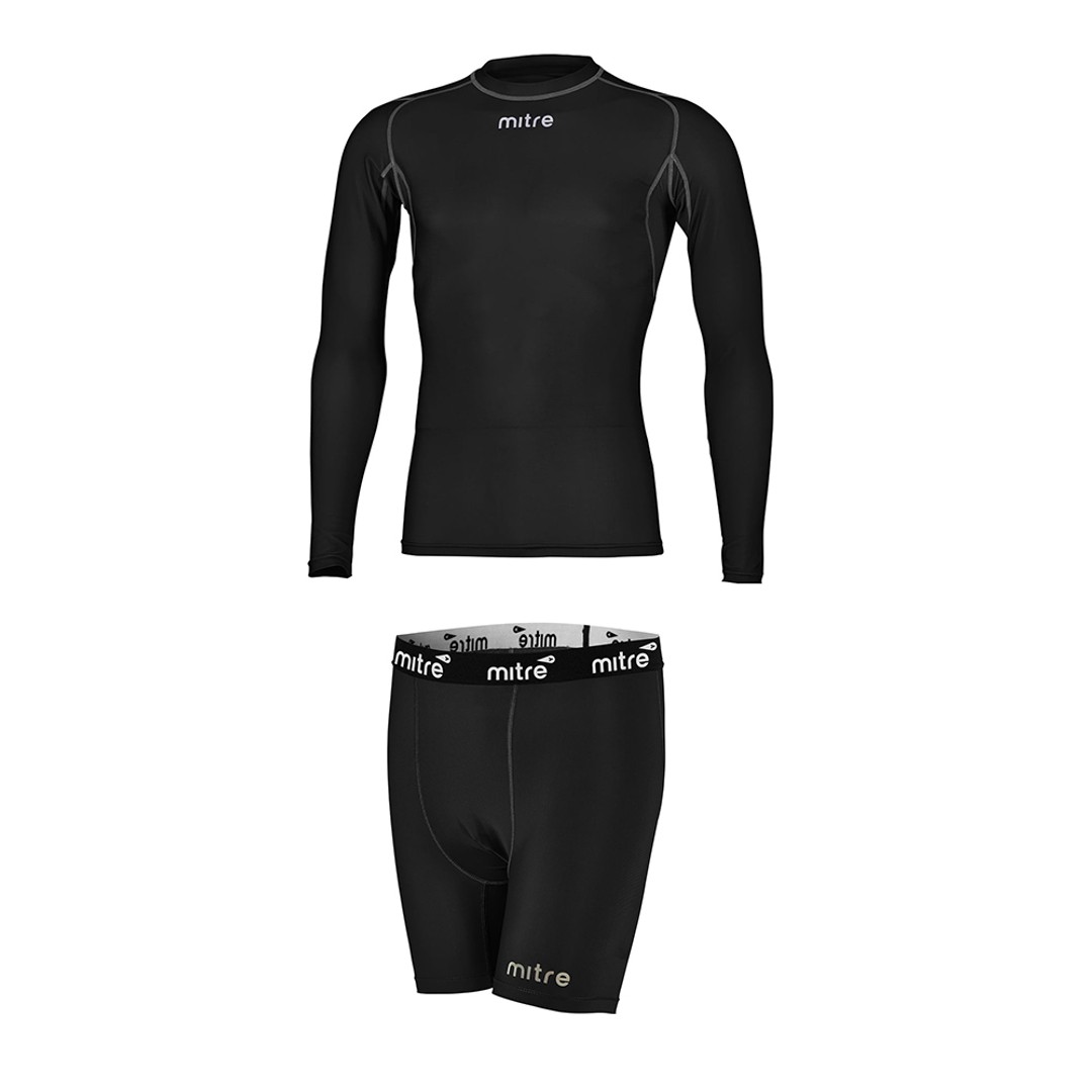 Mitre Neutron Base Layer Compression Sports Shorts/Top Mens Size MD Black