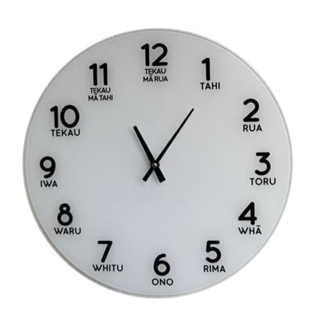 Squoodles Ltd Moana Road Te Reo Maori Glass Numbers Clock 30cm
