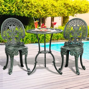 Livsip Bistro Setting Outdoor Cast Aluminium Table Chair Garden Furniture 3Piece