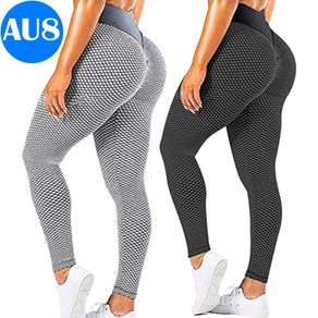 Women High Waisted Leggings Butt Lift Yoga Sport Pants Black and Grey AU 8