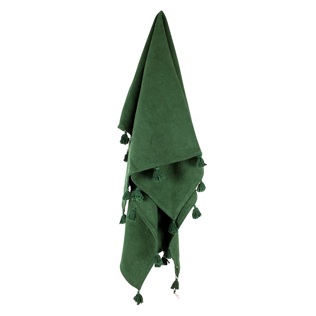 Maine & Crawford Nava 170x130cm Cotton Throw Sofa Blanket w/ Tassels Deep Green