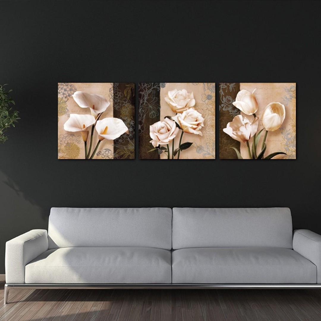 Framed 3 Panels - Flowers - Canvas Print Wall Art