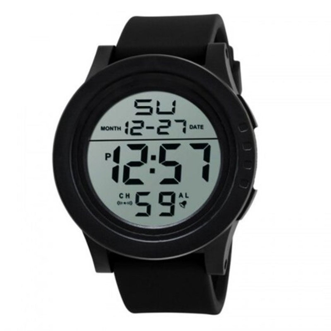 Led Waterproof Digital Quartz Watch Military Sport Men's Black, As shown, hi-res