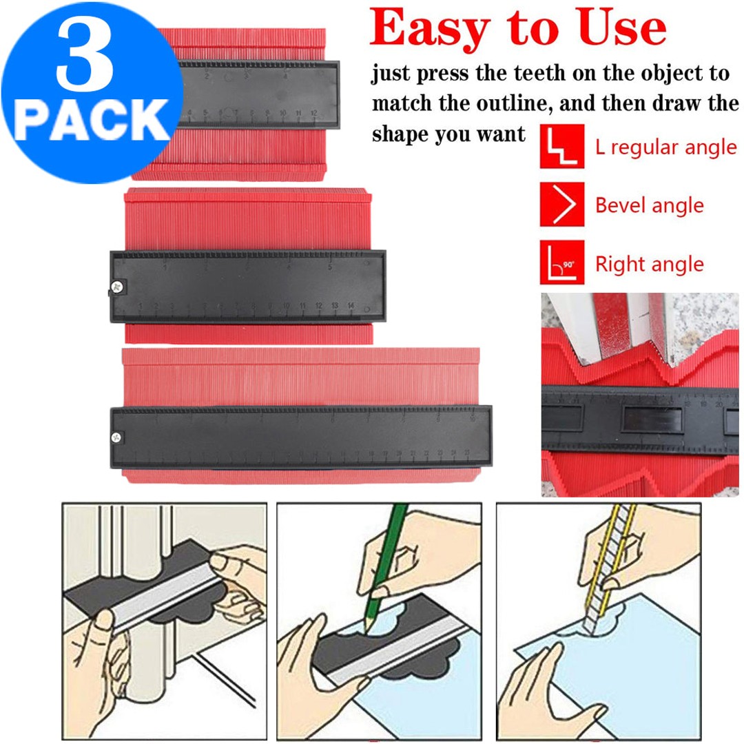 3 Pack 5 Inch 6 Incn 10 Inch Contour Gauge Gauge Shape Duplicator Irregular Shapes Template Measuring Tool Ruler Red