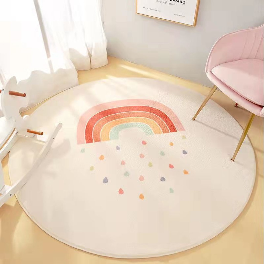 Taylorson Rainbow After Rain - Round Shape Kids Room Rug | Baby Play Mat (80cm)