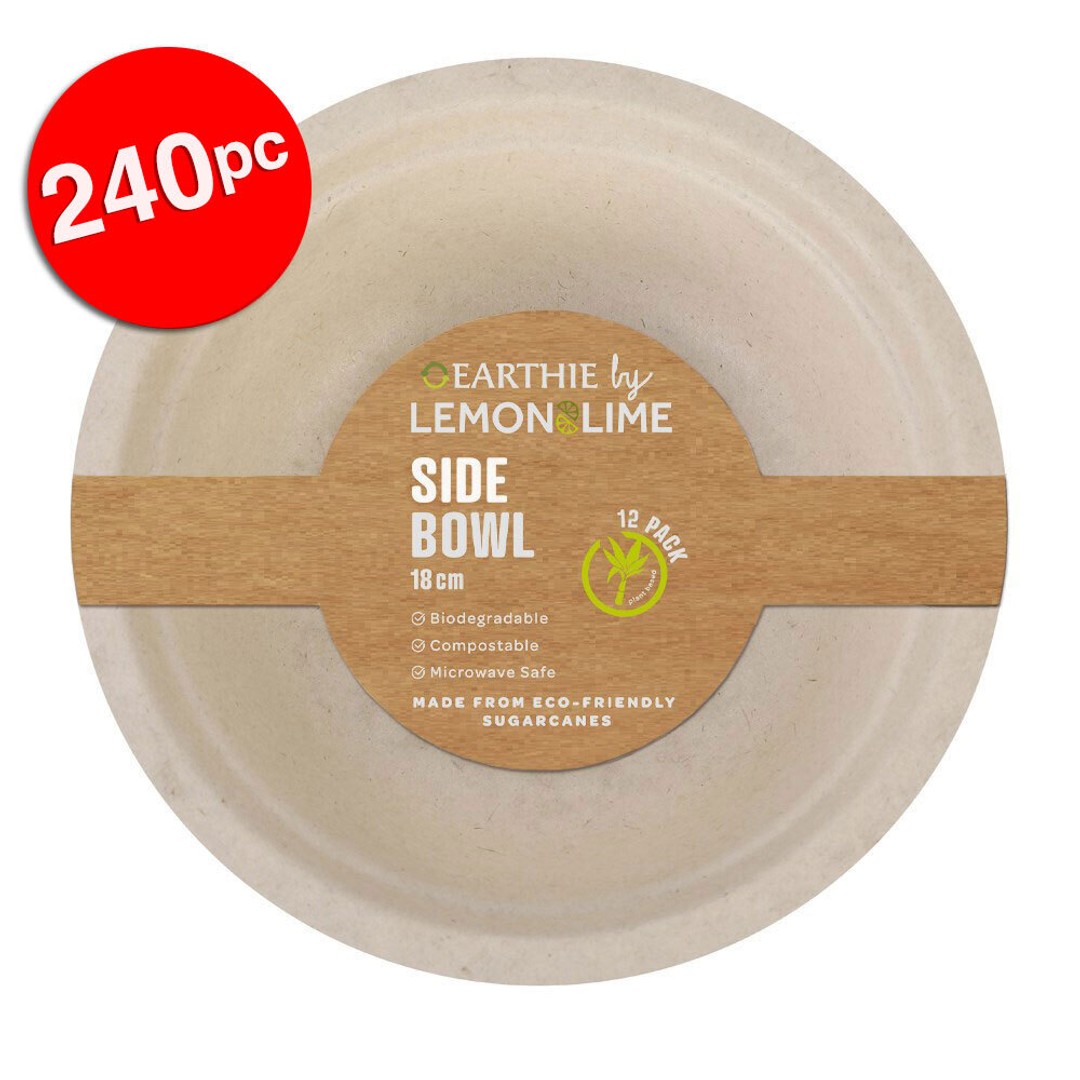 240pc Lemon & Lime Eco-Friendly/Biodegradable Disposable 18cm Side Bowl Natural