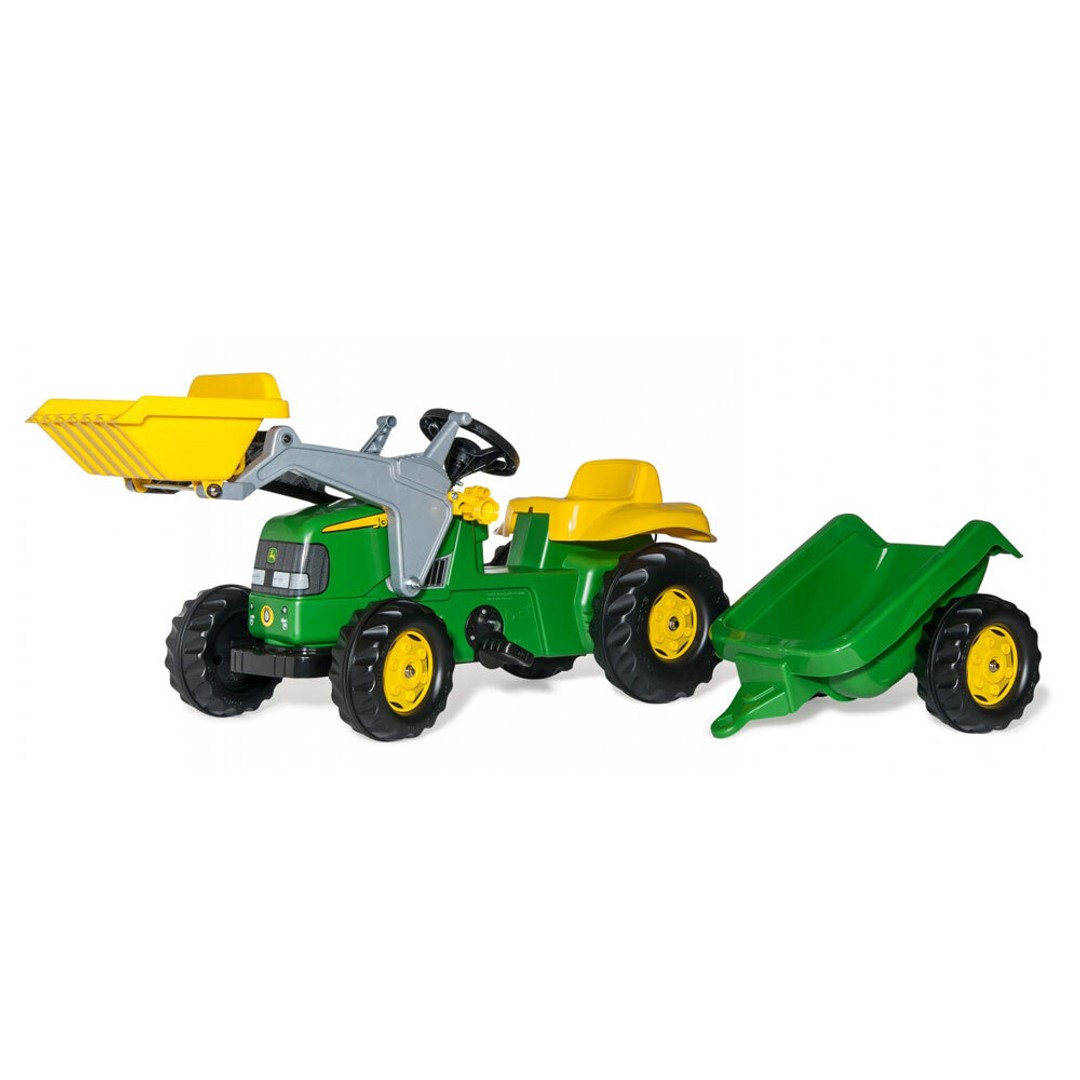 John Deere 161cm Rolly Classic Pedal Tractor Front Kids Loader w/ Trailer Green