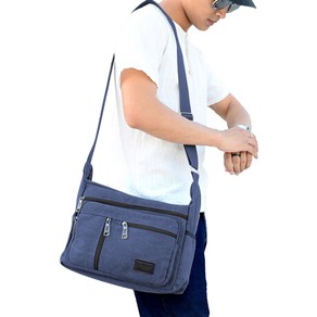 Mens Canvas Messenger Bag Multi-pocket Shoulder Bag Crossbody Satchel Bag Briefcase Blue
