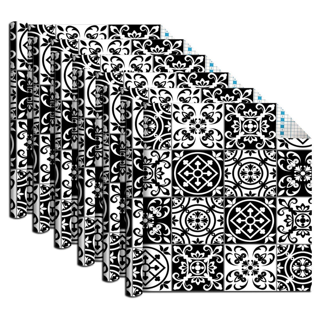 6x Boyle Self Adhesive 1.5mx45cm Vinyl Film Cover Moroccan Tiles Black/White