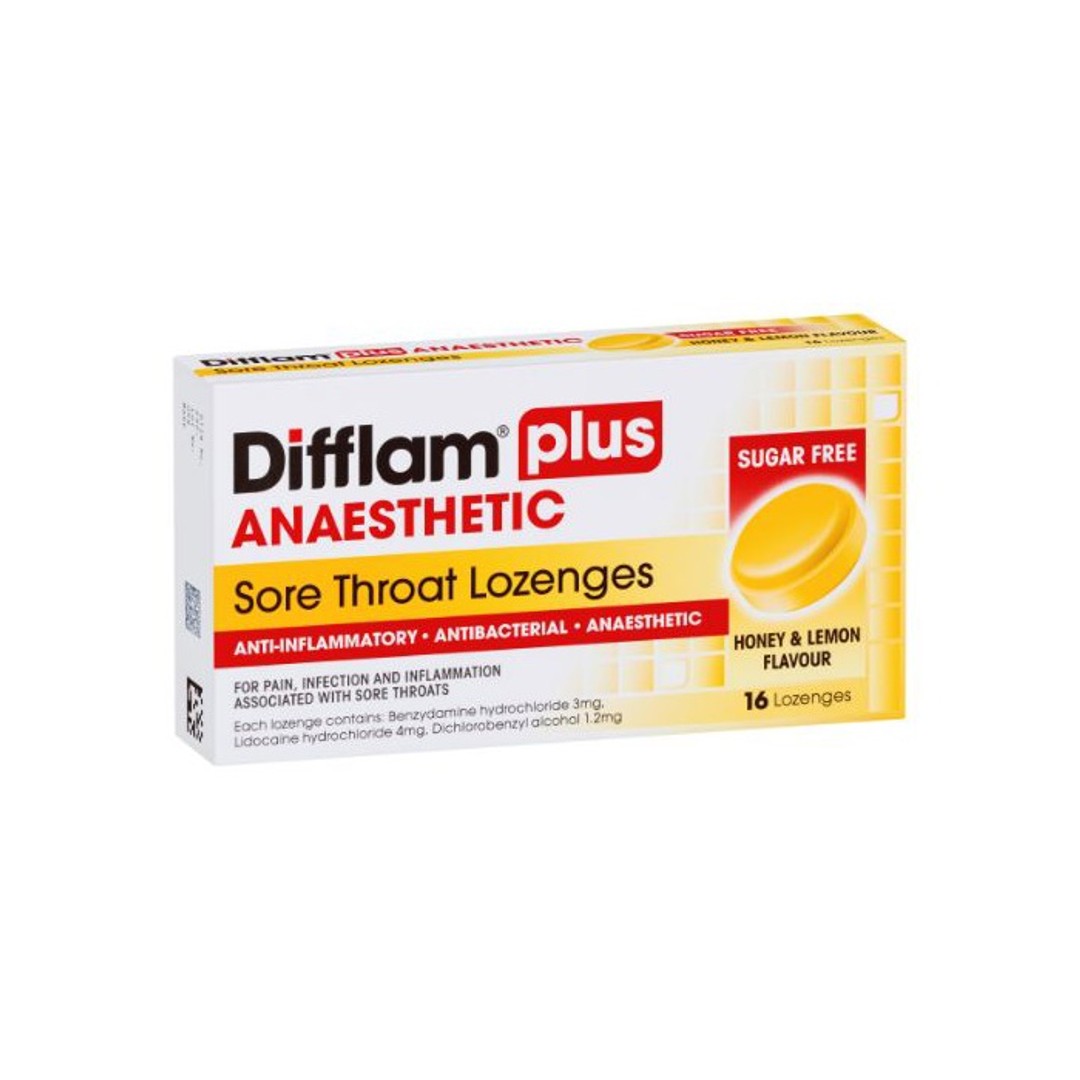 Difflam Plus Anaesthetic Sore Throat Lozenges, Honey & Lemon, 16 pk