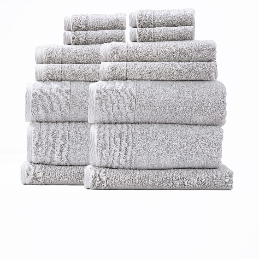 14pc Renee Taylor Aireys Bath/Hand Towel Set Zero Twist Cotton 650 GSM Vapour, , hi-res