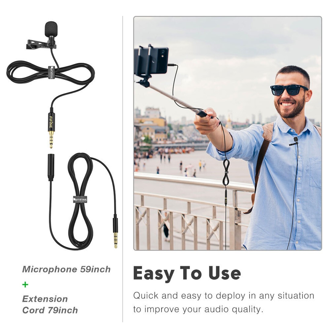 Fifine C1 Lavalier 3.5mm Microphone w/ Extension Cable for Smartphone/Camera/PC, , hi-res