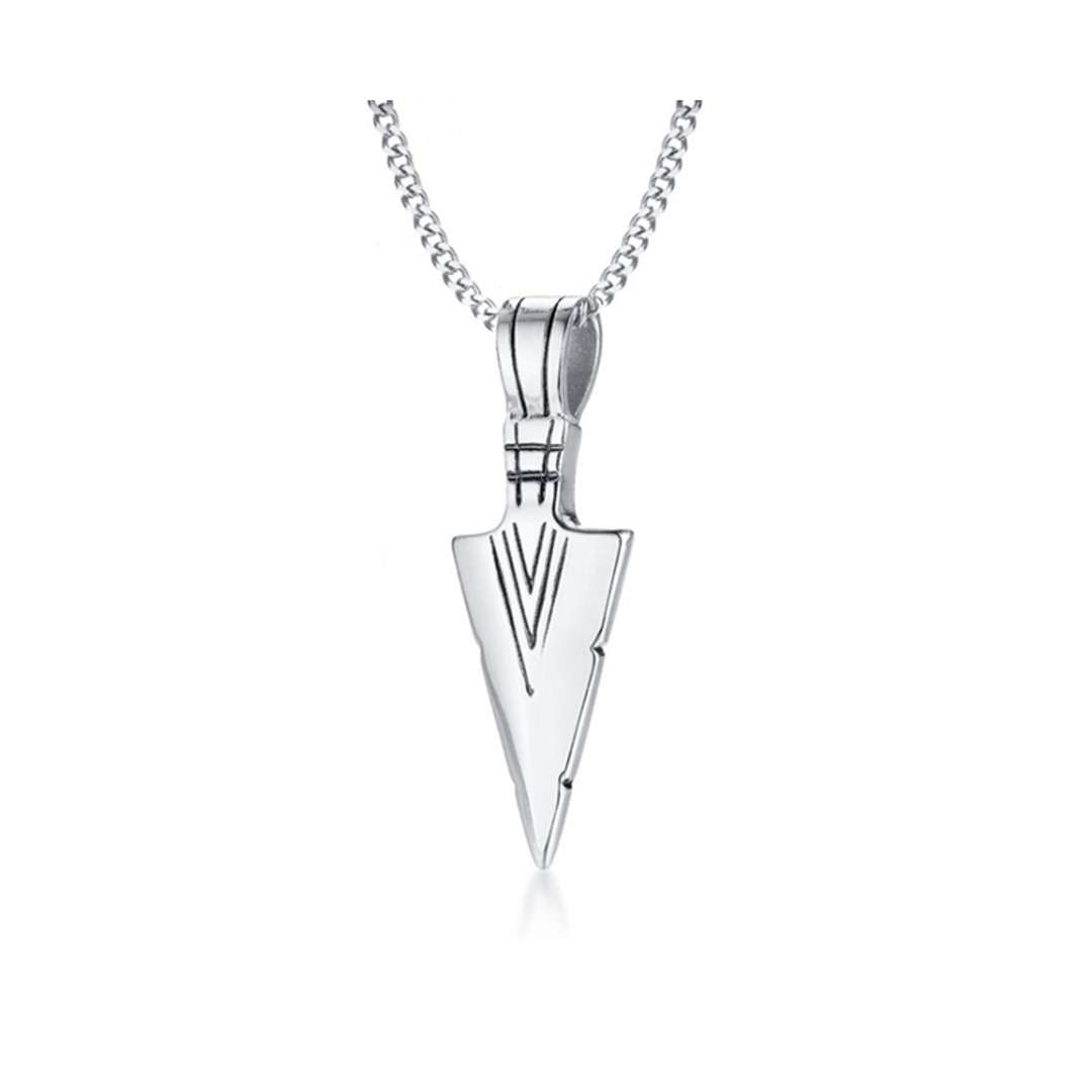 Stainless Steel Arrow Symbol Men's Pendant Necklace Spear Shaped Silver