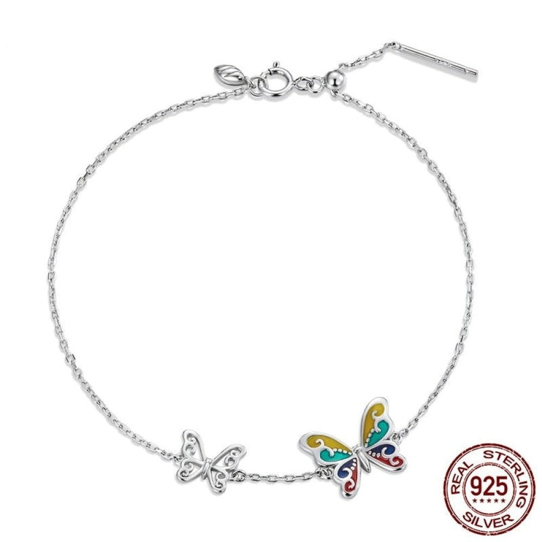 925 Sterling Silver Platinum Plated Butterfly Chain Bracelet for Women